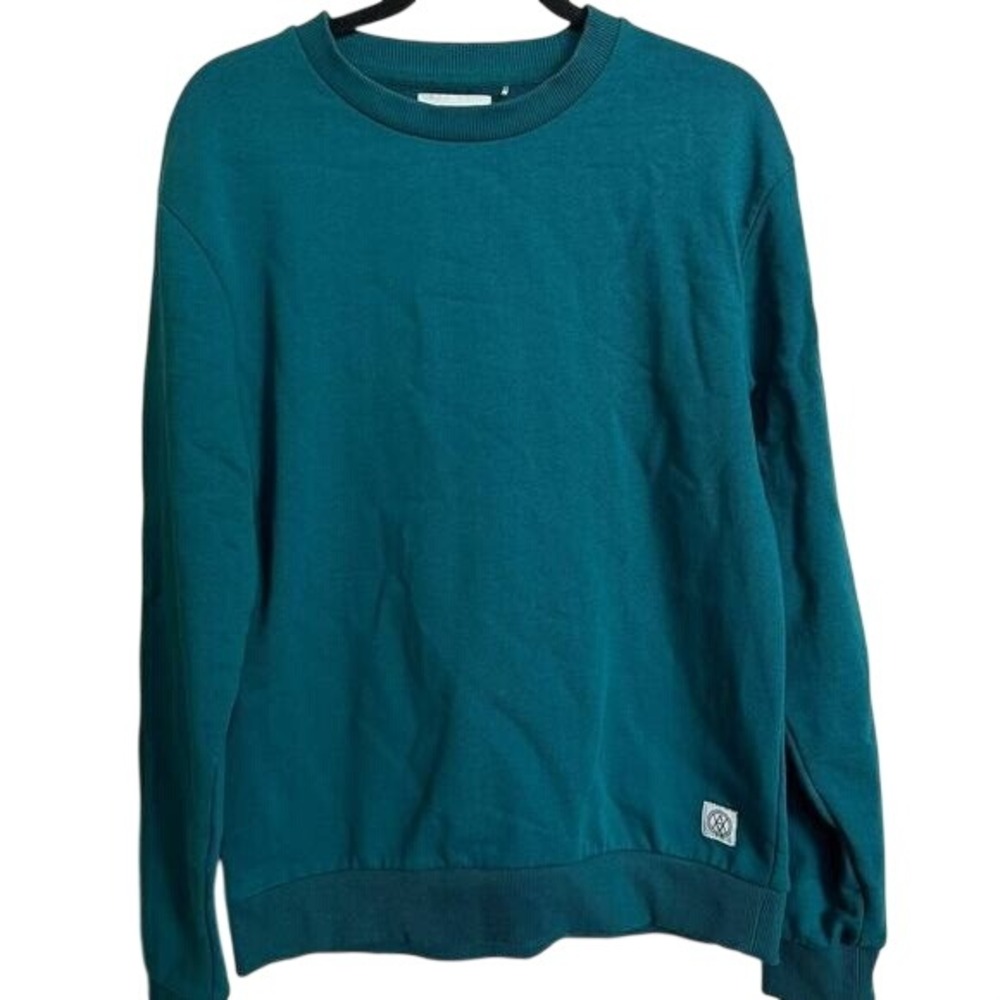 AMENDI Teal Blue 100% Organic Cotton Crewneck Sweatshirt Mens Large Minimalist